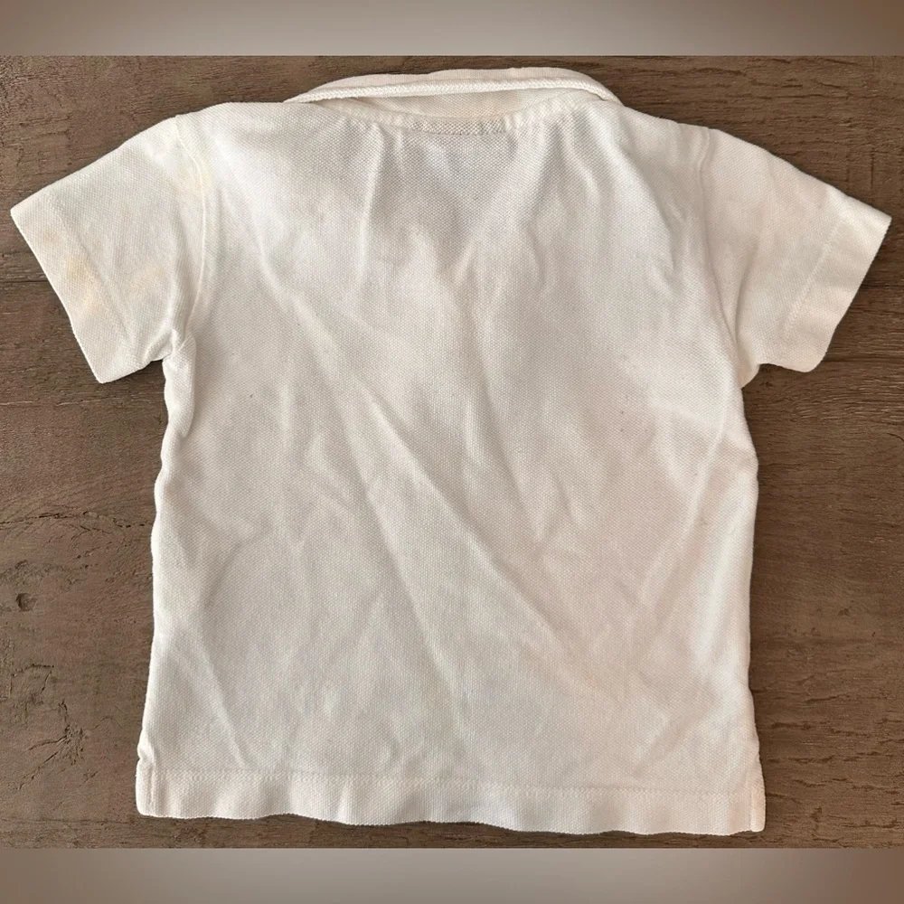 KIDS BABY OSCAR DE‎ LA RENTA DISTRESSED WHITE COTTON POLO SHIRT - 12 MONTH